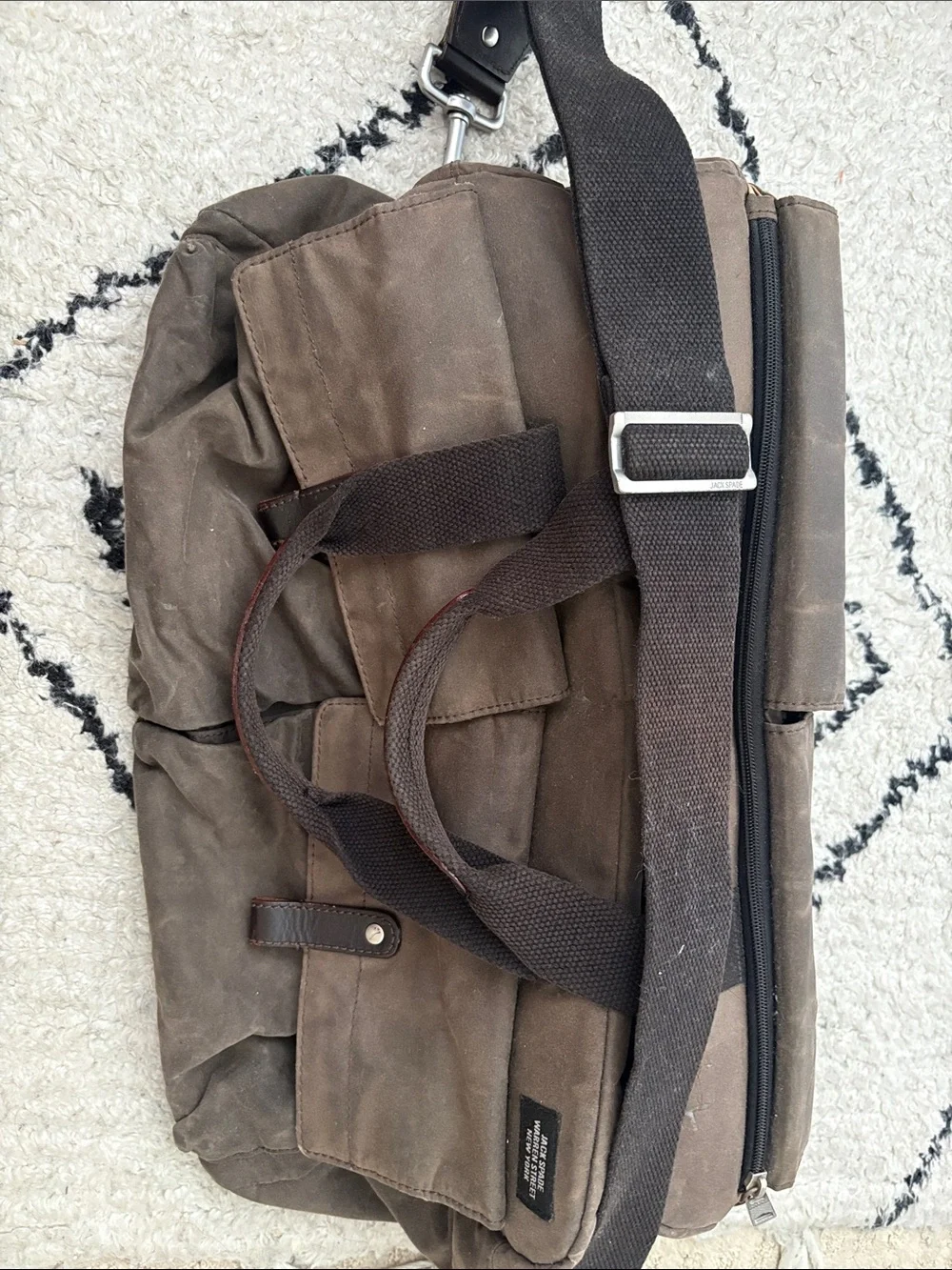 Jack Spade Brown Canvas Duffel Bag with Front Flap Pockets